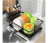 SavvyStor Scolapiatti, Scolapiatti compatto per piano cucina con portaposate, scolapiatti da cucina con vassoio di drenaggio, Nero Portable Mini for Home, Black