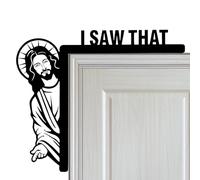 Saw That Jesus Decorazione per l'angolo della porta - Pezzo creativo con cornice in legno, ornamento umoristico ispirato alla fede, inserto decorativo fatto a mano, dettaglio figurativo in stile rusti