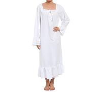 Sawekin Camicia da notte da donna, 100% cotone, biancheria da notte vittoriana vintage camicia da notte pigiama camicia da notte, Bianco-lungo, S