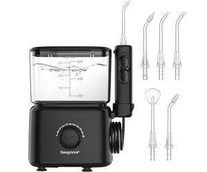 Sawgmore Idropulsore Dentale, Irrigatore Orale con 5 Ugelli Multifunzione, 10 Valori Nominali di Pressione Dell'acqua Regolabili, Capacità di 600ML per Cura Famiglia Cura Dentale (Nero)