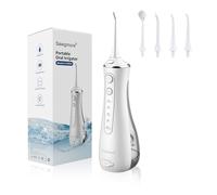Sawgmore Idropulsore Dentale, Irrigatore Orale Professionale con 4 Modalità e 4 Ugelli di Ricambio, Ricaricabile USB, Impermeabile IPX7 Water Orale Flosser Pulizia Denti Ideale per Viaggi a Casa