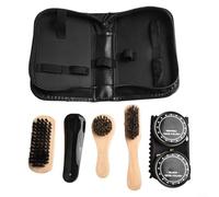 Sawhamale Kit per la cura delle scarpe in pelle, portatile, 8 pezzi, con spazzole, lucidante e detergente per stivali, scarpe da sera e scarpe da ginnastica, custodia da viaggio compatta nera