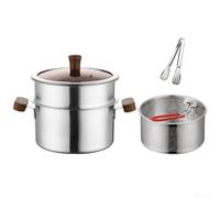 Sawhamale Pentola a vapore in acciaio inossidabile con cestello in rete, friggitrice 304 con coperchio in vetro e manici in legno per bollire gnocchi e verdure di mare, pentole da cucina da 20 cm (E)