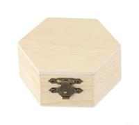 Sawhamale Scatola portaoggetti esagonale in legno per gioielli, anelli, orecchini, bomboniere e artigianato fai da te, supporto decorativo non verniciato, dimensioni 9 x 8 x 4 cm o 12 x 10,5 x 6,5 cm
