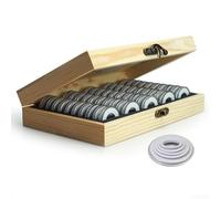 Sawhamale Scatola portaoggetti in legno per monete commemorative da 18 mm, 21 mm, 25 mm, 27 mm e 30 mm, impiallacciatura di betulla non verniciata, guscio trasparente su entrambi i lati