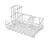 Sawhamale Scolapiatti per lavello da cucina con dispenser di sapone e supporto per spugna, 4 scomparti in ferro per zona rubinetto, include organizer per spazzole e tappo di stoccaggio, vassoio di