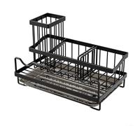 Sawhamale Scolapiatti per lavello da cucina con dispenser di sapone e supporto per spugna, contenitore in ferro a 4 scomparti per zona rubinetto, include organizer per spazzole e tappo di stoccaggio