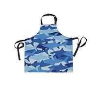 Sawhonn Arte Mare Squalo Pesce Mimetico Blu Grembiule da Cucina Chef Donna Uomo Cuoco Regolabile Grembiuli con 2 Tasche da 1pz Ristorante Cottura BBQ Bar Cameriere