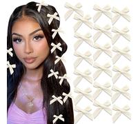 SAWINDA 20 mini fermagli per capelli in raso, per donne e ragazze, per adolescenti e bambini, graziosi, con fiocco a coccodrillo, antiscivolo, accessori per capelli kawaii (bianco)