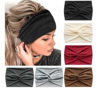 SAWINDA Confezione da 6 fasce larghe per capelli da donna, stile bohémien, con nodi, elastiche, antiscivolo, vintage, con nodi, turbanti, yoga, allenamento, accessori per capelli (tinta unita)