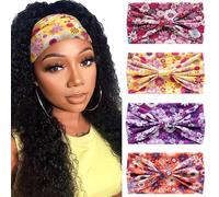 SAWINDA Fasce larghe per capelli da donna, stile bohémien, con stampa floreale, intrecciate, spesse, elastiche, antiscivolo, per capelli, yoga, trucco, esercizi, accessori africani, confezione da 4