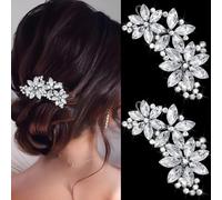 SAWINDA Fermagli per capelli con strass, motivo floreale, per matrimonio, matrimonio, matrimonio, cena, confezione da 2
