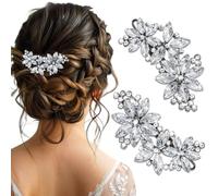 SAWINDA Fermagli per capelli con strass, motivo floreale, per matrimonio, matrimonio, matrimonio, cena, confezione da 2