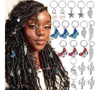 SAWINDA Gioielli per capelli per trecce a farfalla treccia Loc clip argento perla foglia ali dreadlock accessori fai da te Charmd anelli accessori per capelli per donne 18 pezzi