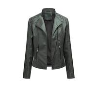 Sawmew Giacca di Transizione da Donna in Pelle Realizzata con La Migliore Pelle - Moderna Giacca da Motociclista in Pelle (Color : Green, Size : L)
