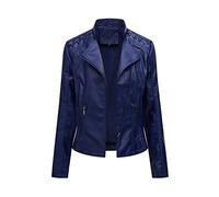 Sawmew Giacca di Transizione da Donna in Pelle Realizzata con La Migliore Pelle - Moderna Giacca da Motociclista in Pelle (Color : Blue, Size : L)