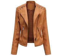 Sawmew Giacca di Transizione da Donna in Pelle Realizzata con La Migliore Pelle - Moderna Giacca da Motociclista in Pelle (Color : Orange, Size : L)