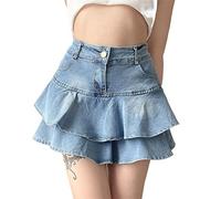 Sawmew Gonna di Jeans per Donna Mini Gonna di Jeans Strappata da Donna Minigonna A Pieghe Elasticizzata A Vita Alta con Pantaloncini Gonne A Battente Gonna Estiva Gonne Corte Gonne Gonna A Pieghe Y2K