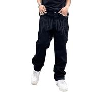 Sawmew Pantaloni Jeans da Uomo Y2K Jeans Larghi Hip-Hop Stampati Pantaloni Jeans Vintage lavati a Gamba Dritta Pantaloni da Skateboard per Ragazzi Adolescenti Streetwear (Color : Black, Size : S)