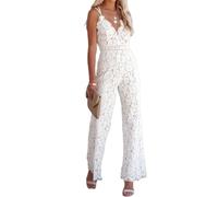 Sawmew Tuta Da Donna In Pizzo Floreale Con Scollo A V Senza Maniche Tuta Lunga A Maniche Lunghe Nel Complesso Cocktail Party Festivo Tailleur Pantalone Tutina Pagliaccetto Per Matrimonio(White,XS)