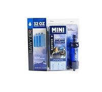 Sawyer Mini Sistema di filtraggio Acqua PointONE Filter Outdoor & Trekking (Blu) + Borraccia Acqua (3 x 1L.)