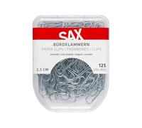 SAX Graffette da 2,5 cm, 125 pezzi, graffette metalliche per documenti, carta, scatola di plastica con chiusura di sicurezza, forniture per ufficio