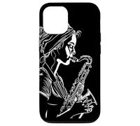 Saxofono Ragazza Linea Arte Musica Jazz Custodia per iPhone 12/12 Pro