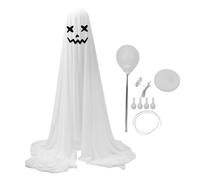 SAXOJONON Fantasma in tessuto bianco, decorazione regolabile in altezza, simpatico e unico, illuminato con luci a stringa per feste, veranda, giardino e casa.