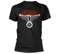 Saxon 'Burning Wheels Of Steel' (Nero) T-Shirt - NUOVO E UFFICIALE