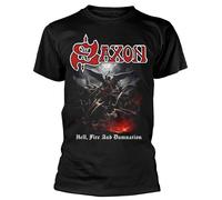 Saxon 'Hell, Fire And Damnation' (Nero) T-Shirt - NUOVO E UFFICIALE