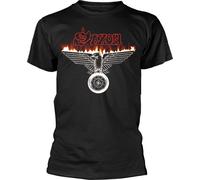 Saxon T Shirt Wheels of Steel Eagle Band Logo Nuovo Ufficiale Uomo Nero Size M