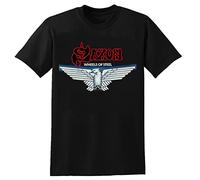 Saxon Wheels of Steel T-Shirt Graphic Mens Basic Short Sleeve Unisex Cotton Casual T-Shirt Black Unisex 100% Cotton Short-Sleeve T-Shirts Black XXL
