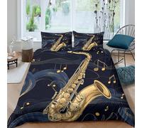 Saxophone artSet Di Copripiumino 3 Pezzi stampa 3D con cerniera Jazz music illustration copripiumino con federa soffice ultra morbido e traspirante for bambini adulti ragazzi Single（135x200cm）