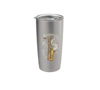 Saxophone Jazz Swirling Smoke e Musical Staff Bicchiere termico in acciaio inox doppia parete