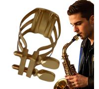 Saxophone Ligature, Gold Double Screw Alto Sax Mouthpiece Clip, 4.5x4.5cm/1.77x1.77 inches Stable Portable Saxophone Accessories for Performing Music Lovers