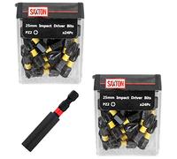 Saxton PZ2 - Set di 48 punte per cacciavite a percussione da 25 mm + supporto per punte in scatola Tic Tac