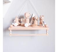 SayasNoy Mensola da Muro Cameretta Bimbo/Bambini, Sospesa con Perline di Legno e Portasciugamani, per la Decorazione Soggiorno, Corridoio (Grigio)