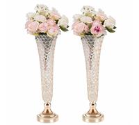 SAYEYBU 1/2 Pezzi Vasi Tromba Cristallo Alti 51 CM per Centrotavola, Vasi Fiorali Metallo Supporto per Fiori Matrimonio Tavolo e Pavimento, Matrimonio, Festa, Anniversario, Compleanno,d'oro,2pc