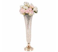 SAYEYBU 1/2 Pezzi Vasi Tromba Cristallo Alti 51 CM per Centrotavola, Vasi Fiorali Metallo Supporto per Fiori Matrimonio Tavolo e Pavimento, Matrimonio, Festa, Anniversario, Compleanno,d'oro,1pc