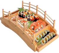 SAYEYBU Barchetta Sushi Ponte Ad Arco, Vassoio Sushi, Barchetta Sushi Ponte Fondo Arcuato, Contenitore Sushi Sashimi, Piatto Sushi Ponte Ad Arco in Legno, Piatto Portata Barchetta,Large