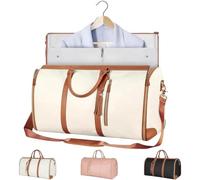 SAYEYBU Borsone Viaggio Pieghevole, Borsa Viaggio Convertibile 2 in 1 in Similpelle, Impermeabile e Antipiega, Multiscomparto, Ruota Opzionale,Beige,Without Tie Rod