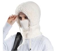 SAYEYBU Cappello 3 in 1 per Donna, Maglia, con Sciarpa e Maschera Integrate, Set Passamontagna Antivento per Sci, Escursionismo e Spostamenti All'Aperto,Bianca
