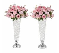 SAYEYBU Confezione Alti 51 cm, Vasi Tromba Cristallo, Splendido Supporto per Fiori Centrotavola, Composizioni Floreali Artificiali Matrimoni, Anniversari, Decorazioni Casa Feste,Argento,2pc