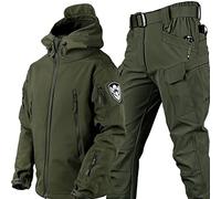 SAYEYBU Giacca e Pantaloni Tattici Uomo, Giacca Softshell Leggera e Impermeabile, Tute Militari Softshell Impermeabili, Abbigliamento Caccia per attività All'Aperto,Military Green,L