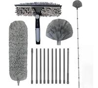 SAYEYBU Kit per Spolverare ad Alta Portata, Kit di Pulizia per Spolverare Estensibile con 3 Testine da 30-170 Pollici, Spolverare Riutilizzabile con Un'Asta di Prolunga per Mobili e Auto,Grigio