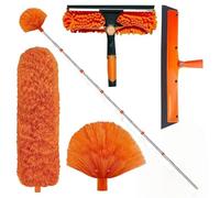 SAYEYBU Kit per Spolverare ad Alta Portata, Kit di Pulizia per Spolverare Estensibile con 3 Testine da 30-170 Pollici, Spolverare Riutilizzabile con Un'Asta di Prolunga per Mobili e Auto,Arancia
