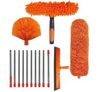 SAYEYBU Kit Spolverino High Duster con Asta Prolunga 60 Cm a 4,2 M, Kit Spolverino con Spazzola per Pulizia Ragnatele e Angoli per Pulizia, Pulitore Spolverino con Testina Lavabile,Arancia