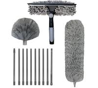 SAYEYBU Kit Spolverino High Duster con Asta Prolunga 60 Cm a 4,2 M, Kit Spolverino con Spazzola per Pulizia Ragnatele e Angoli per Pulizia, Pulitore Spolverino con Testina Lavabile,Grigio
