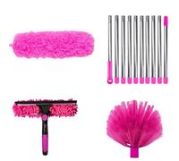 SAYEYBU Kit Spolverino High Duster con Asta Prolunga 60 Cm a 4,2 M, Kit Spolverino con Spazzola per Pulizia Ragnatele e Angoli per Pulizia, Pulitore Spolverino con Testina Lavabile,Rosa