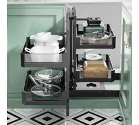 SAYEYBU Organizzatore per Angolo Cieco con 4 Cestelli, Organizzatore Estensibile 2 Livelli Mobile Cucina, Porta Pentole e Piatti Estraibile per Cucina Casa,900mm